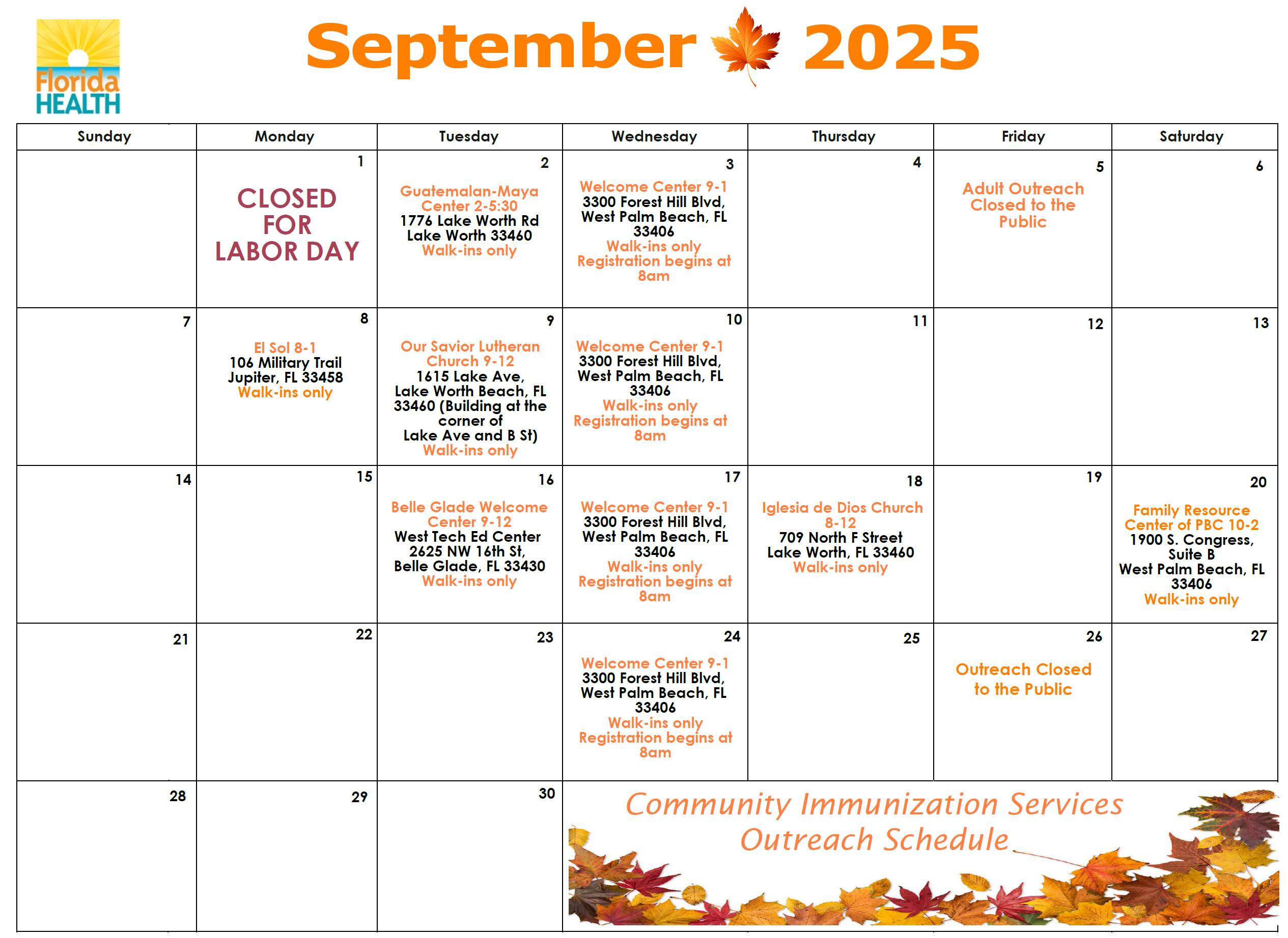 PBC DOH September Immunizations Outreach Calendar